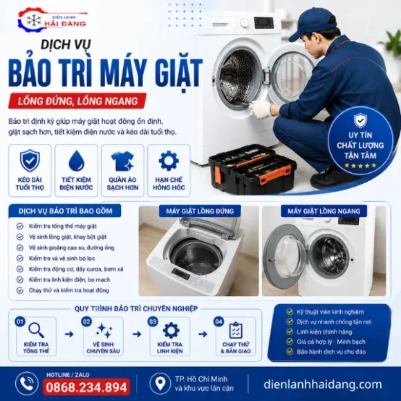 Dịch Vụ Bảo Trì Máy Giặt Lồng Đứng, Lồng Ngang Chuyên Nghiệp Tại TP.HCM